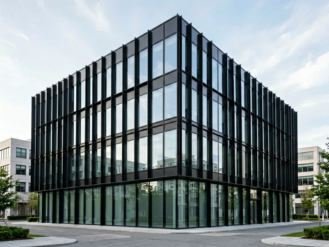 Commercial building with aluminum curtain wall facade