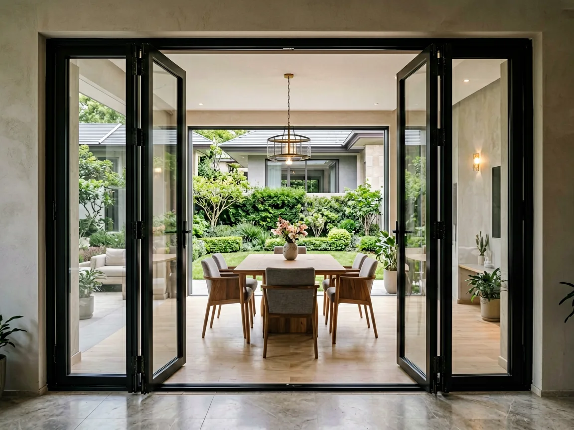 Sliding and folding doors opening to patio