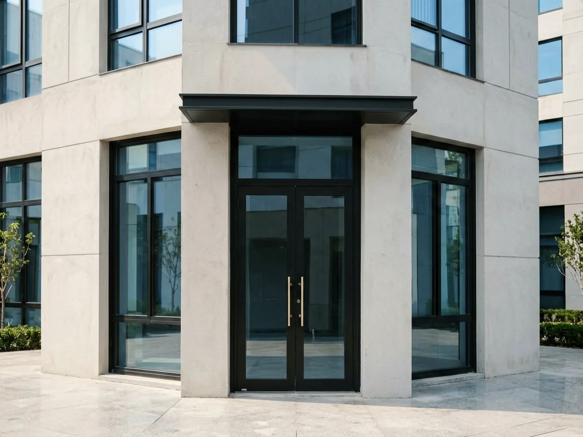 Commercial building with aluminum windows and facade