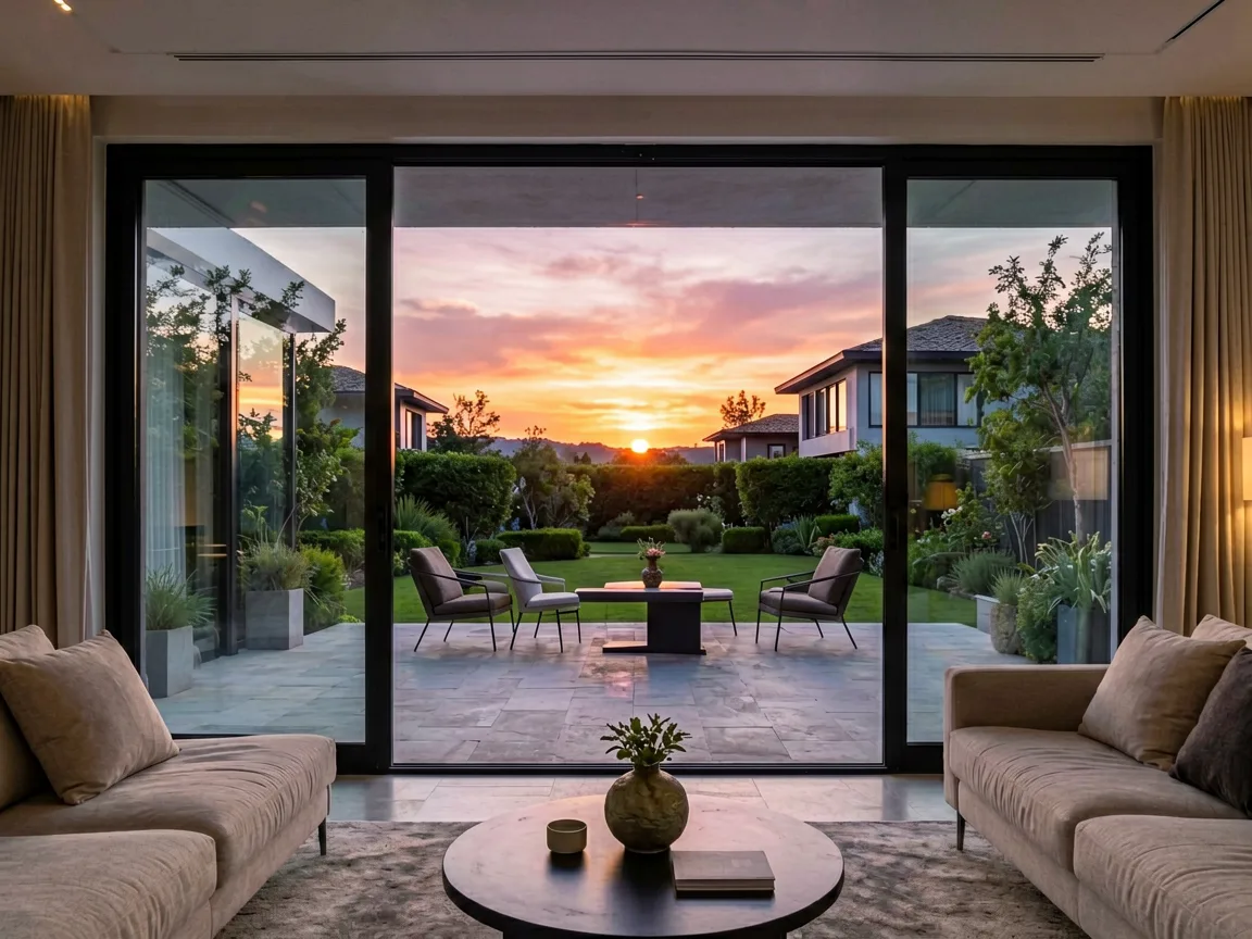 Villa with folding doors for indoor-outdoor living