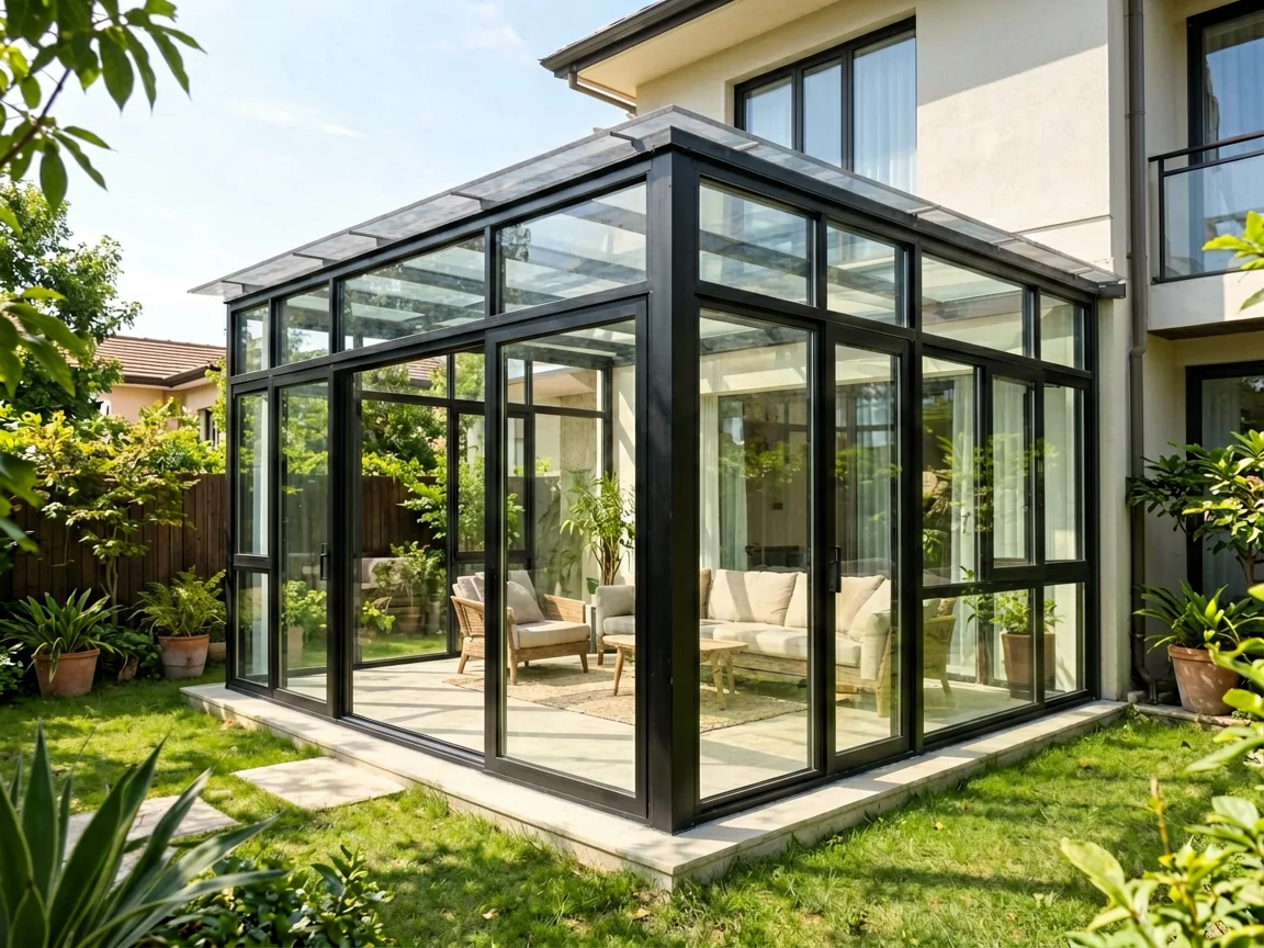 Patio glass enclosure with aluminum frame