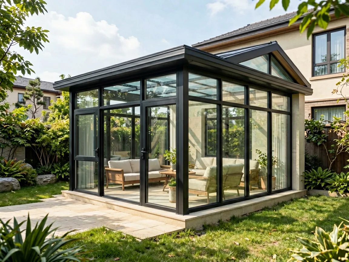 Villa sunroom extension with aluminum frame